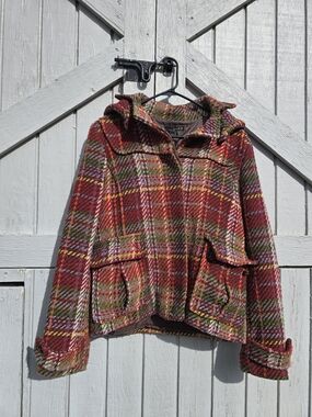 Early 2000s Love TRF xX Red & Green Plaid Wool-blend Collared Jacket
